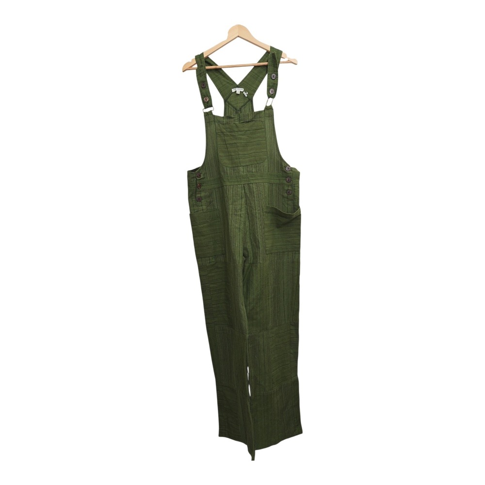 Earthbound Trading Co Olive Green Striped Jumpsuit Overalls Women's S - Picture 7 of 7
